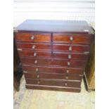 A mahogany bank of 10 drawers with brass fittings - Width 73cm x Height 85cm
