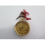 An 18ct yellow gold key wind open face pocket watch - 40mm case - good condition, running with key -