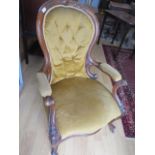 A Victorian carved walnut button back open armchair - Height 96cm x Width 65cm