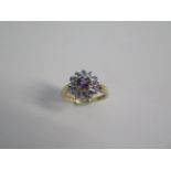 A 9ct Yellow Gold Amethyst Diamond and Aquamarine Ring, Head Size approx. 13mms Diameter, Ring