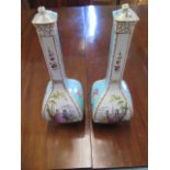A pair of Dresden hand painted lidded bottle vases - Height 34cm - both good but have signs of