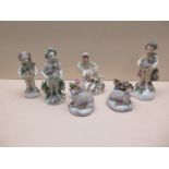 Six 19th century porcelain floral encrusted figures - Tallest 14cm - chipping to 4 figures/