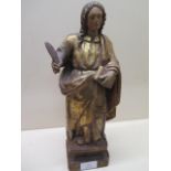 A gilt and polychrome carved wooden Religious figure - Height 36cm - some wear and cracking