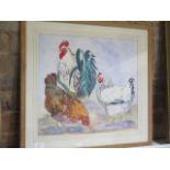 Hanson-Smith watercolour - Hens - dated 2001 - frame size 55cm x 60cm