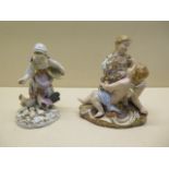 A Meissen group boy Cupid and a young girl - Height 12cm - some foliate chipping to garland