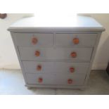 A 19th century painted pine chest in a Farrow and Ball Moles Breath colour - Width 90cm x Height