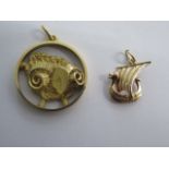 An 18ct yellow gold rams head pendant - 23mm wide - approx weight 8.5 grams and a 14ct 585 Viking