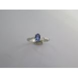 A platinum Ceylon sapphire and diamond ring size approx M/N - weight approx 3.9 grams - good