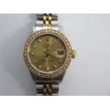 A ladies1991 Rolex Oyster Perpetual Datejust bi metal bracelet wristwatch with diamond set bezel and