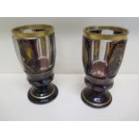 A pair of ruby flask 19th century goblets with landscape cartouches - Height 18cm - good condition