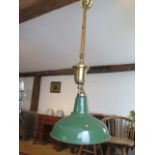 An industrial type rise and fall lamp - shade 35cm diameter