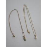 A fine 9ct gold chain with pearl pendant and an opal pendant on 9ct gold chain - total weight approx