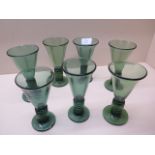 Seven green glass goblets with seven ring base - Height 16cm - all good condition