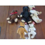 Two Beanie Toy Bears and three other teddy bears