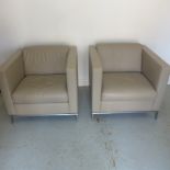 A pair of Walter Knoll 500 grey leather cube armchairs designed by Norman Foster - Height 73cm x