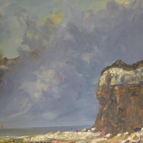 John Rohda - Oil on board, unframed - Hunstanton cliffs and sea - 50cm x 76cm - Image 3 of 3