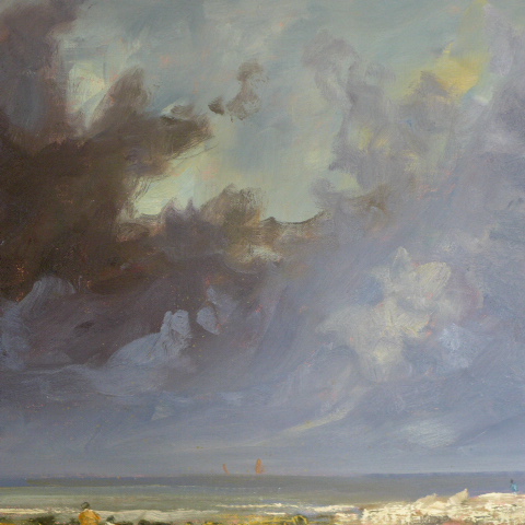 John Rohda - Oil on board, unframed - Hunstanton cliffs and sea - 50cm x 76cm - Image 2 of 3