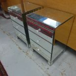 A pair of modern mirrored three drawer bedside chests - Height 60cm x 40cm x 35cm