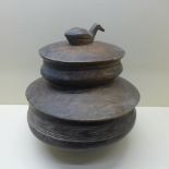 A Lozi Zoomorphic double food bowl, Zambia - Height 32cm x 27cm x 26cm - slight wear but generally