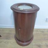 A mahogany cylinder pot cupboard with a marble top in polished condition - Height 72cm x 38cm
