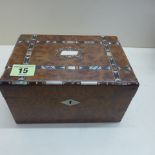 A Georgian tea caddy, birdseye maple abalone, mother of pearl and pewter inlaid - Width 19cm