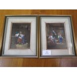 A pair of highlighted oil on print on panel interiors signed E GIRARDET, E Caosnier verso Tuveux