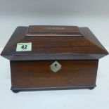 A 19th century rosewood tea caddy - missing one cover, otherwise good - Width 23cm