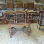 A good quality 1930's oak draw leaf table on carved bulbous legs and six matching chairs - extends