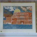 Jill Walden (Local Artist) Silk Batik - Storm Coming Venice - in a gilt frame size 64cm x 74cm