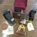 A Bellows Tenox plate camera, an Agfa camera and a Kodak folding brownie