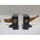 A pair of interesting wooden Cambridge University Downing College rowing book ends in the form of