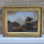 An oil on wooden panel village scene signed bottom left, Thors inscribed to frame I THORS A Surrey
