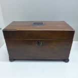 A Georgian mahogany tea caddy with a mixing bowl - Width 27cm