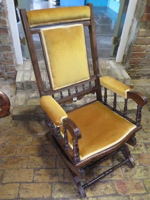 A reupholstered American rocking chair - Height 104cm x Width 60cm - in good condition - Image 2 of 2