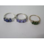Two 9ct white gold dress rings and a yellow gold ring sizes R and S - approx weight 8.4 grams