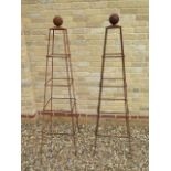 A pair of Muntons square prism garden obelisks with ball finals - 10mm BAR - Height 150cm x 45cm