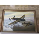 An oil on canvas by John Pettitt of Halifax Bomber B11 LDR W7710 405 Squadron "Ruhr Valley