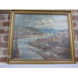 Gordon Trow Oil on Board - Long Shadows, Abersoch - Coastal Scene - frame size 60cm x 69cm