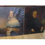 A pair of unframed 19th century oil on canvas portraits each 92cm x 71cm labels verso Capt Thos W