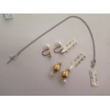 A pair of 9ct yellow gold pearl drop clip on earrings, a pair of 9ct yellow gold screw fitting pearl