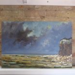 John Rohda - Oil on board, unframed - Hunstanton cliffs and sea - 50cm x 76cm