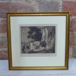 Sir Frank Brangwyn RA RWS (1867-1956) signed etching - frame size 28m x 29cm - minor scuff to frame