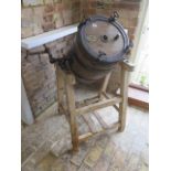 An R.A. Lister & Co wooden butler churn on stand - Height 117cm - generally good condition