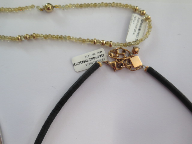 A Coeur de Lion rose gold beaded necklace, a Coeur de Lion rose gold/black cord necklace and a 9ct - Image 2 of 3