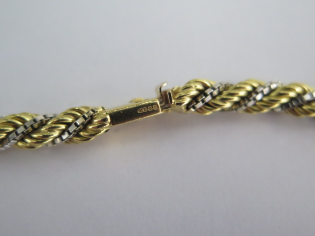 A hallmarked 18ct bi metal rope twist necklace - Length 52cm - approx weight 35.2 grams - good - Image 2 of 3