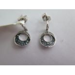 A pair of 9ct white gold blue/white diamond drop earrings - 1cm diameter - approx weight 1.6