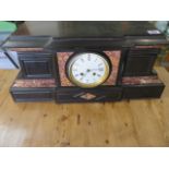 A black slate mantle clock - Width 48cm x Height 23cm - with pendulum