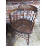 A late Victorian beechwood spindle back desk chair - Height 76cm