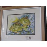 Rosalind Ridley watercolour Perch - frame size 50cm x 60cm