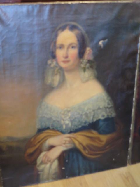 A pair of unframed 19th century oil on canvas portraits each 92cm x 71cm labels verso Capt Thos W - Image 2 of 9